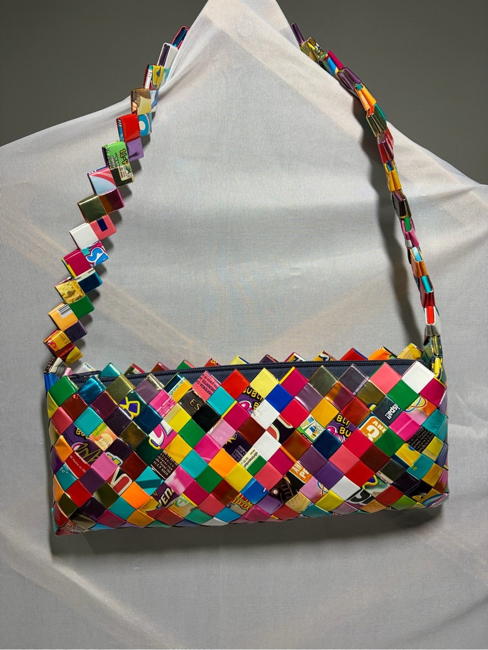 Colorblock Woven Shoulder Bag - Multicolor